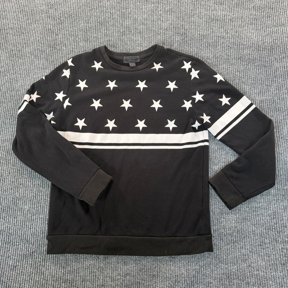 21 Men Star Stripe Graphic Sweatshirt XL Black White Cotton Pullover Streetwear
